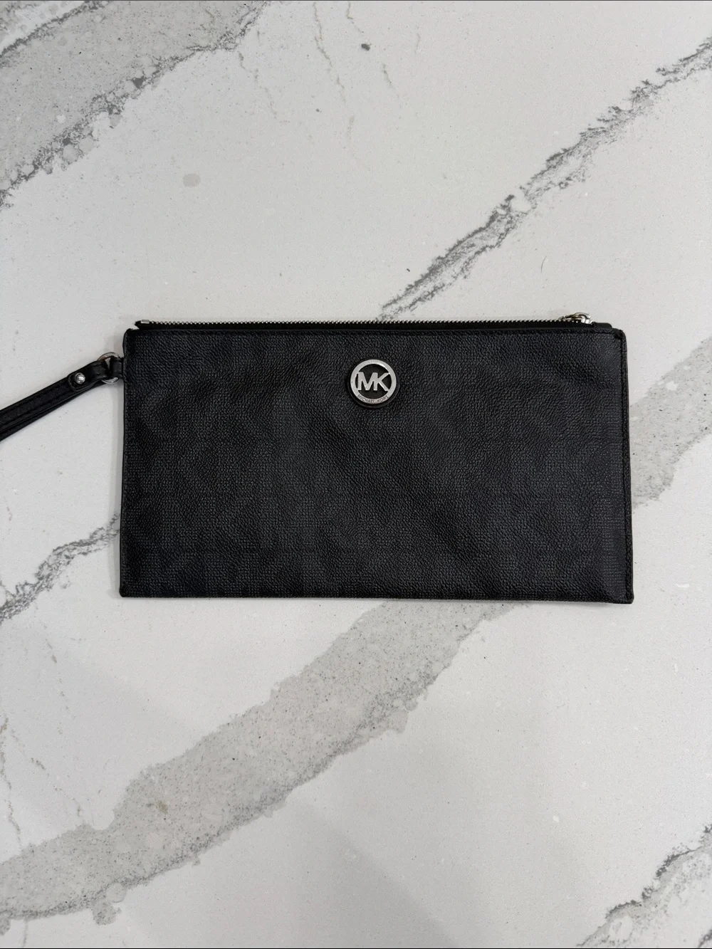 Michael Kors Black Leather Monogram Wristlet Clutch